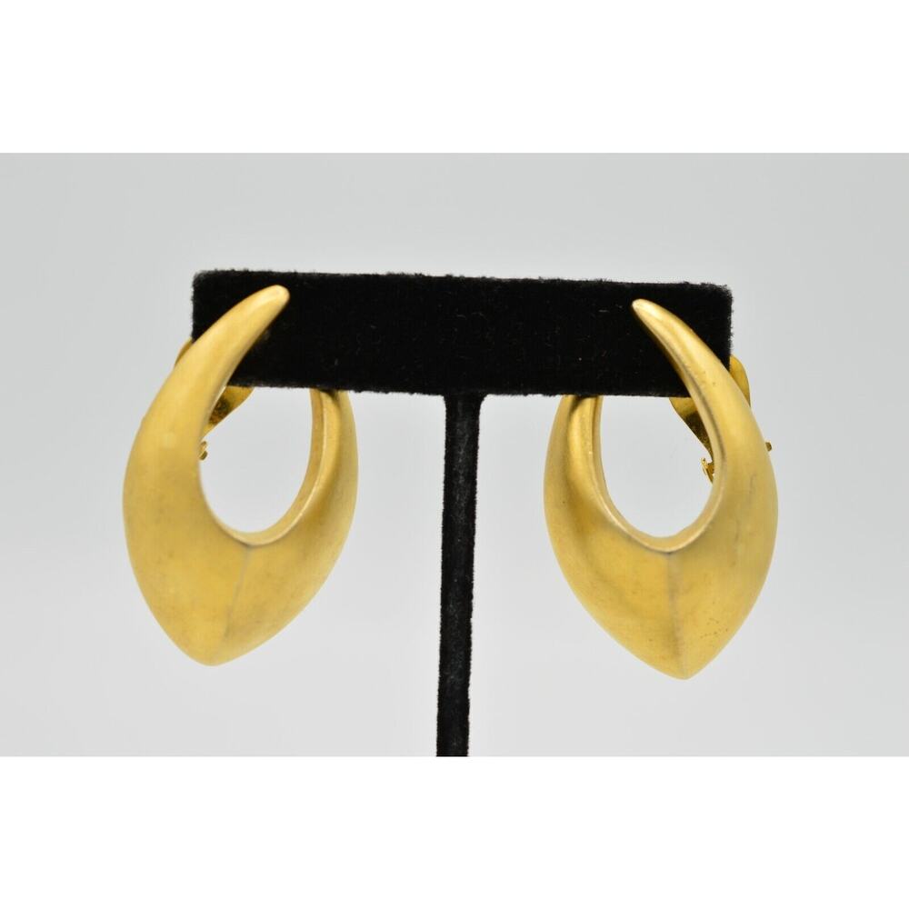 Givenchy Vintage Clip On Earrings Brushed Gold Chunky Runway Signed 1980s BinH - Picture 2 of 12